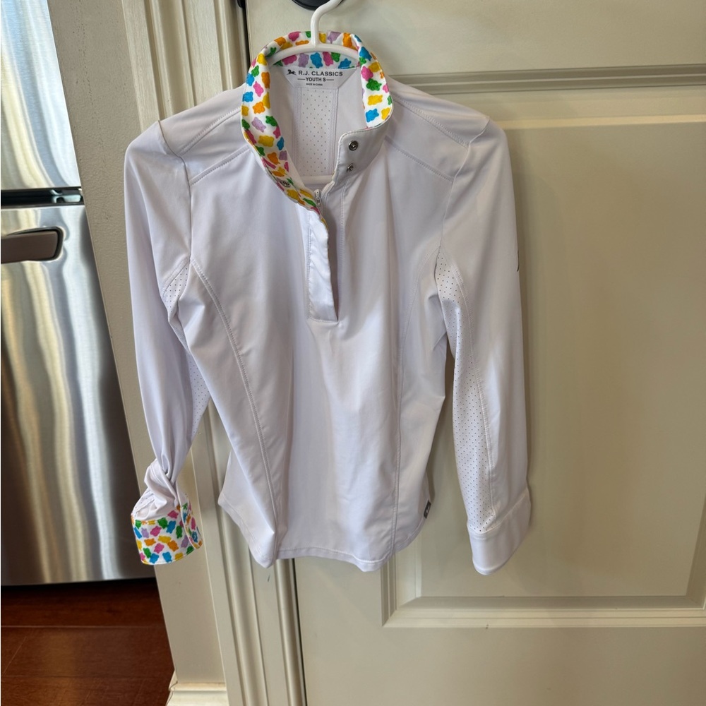 Kids White Shirt show shirt with Colorful Trim by RJ Classics gummy bear trim